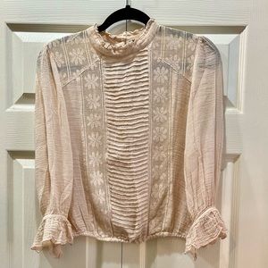 Free People Victorian Lace and Gauze Mock Neck Top